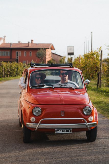 Valdobbiadene: Prosecco hills with the vintage 500 - Picking up the car at Cantina Adami