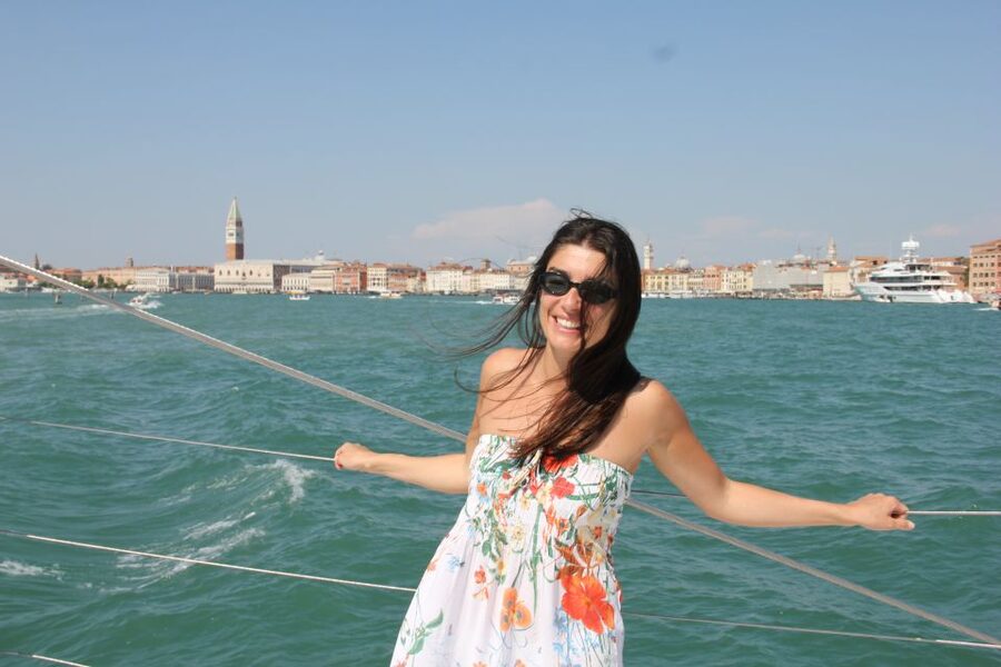 Venice: Lagoon Catamaran Cruise with Music and Drinks - Riva dei Sette Martiri and the red sails